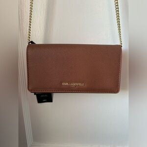 Brown Karl Lagerfeld Paris chain crossbody.